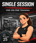 Advertisement for single session one-on-one training with a fitness instructor in a gym setting.